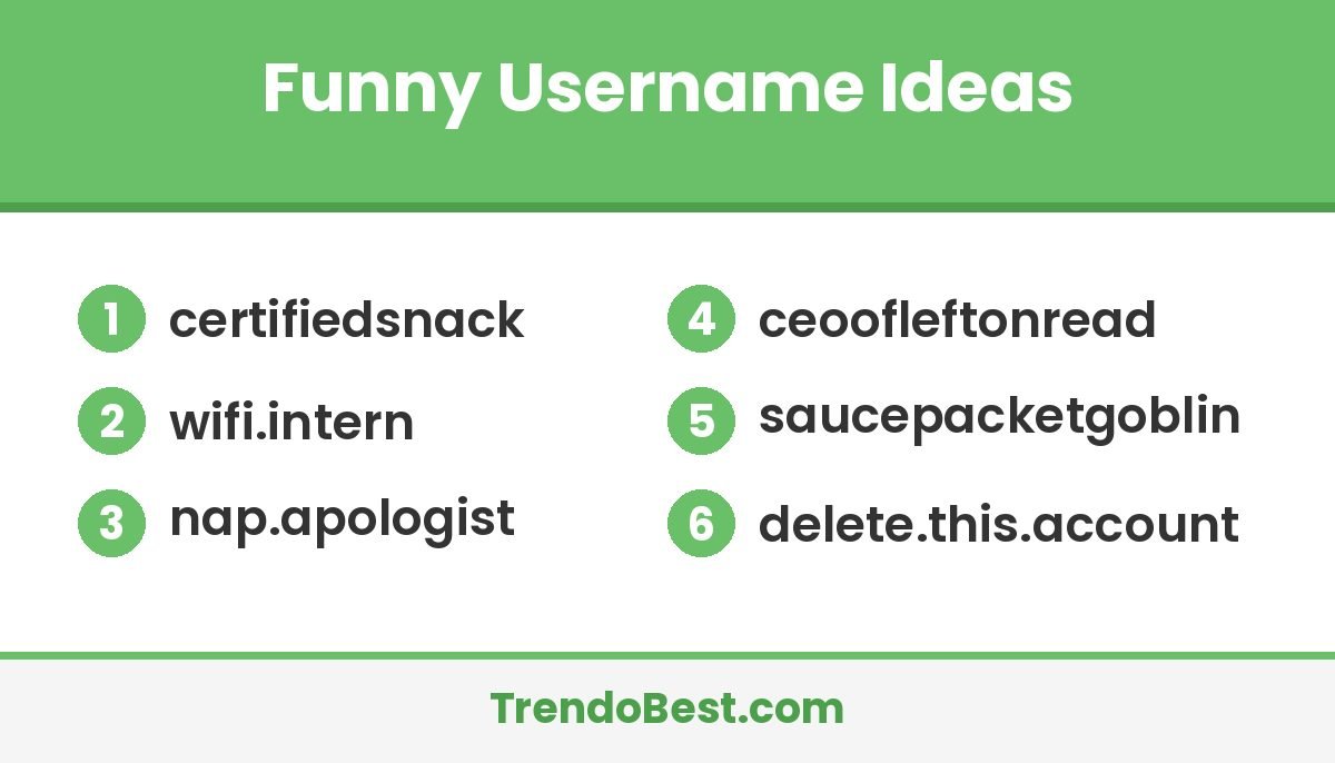 Funny username ideas list on a TrendoBest branded card