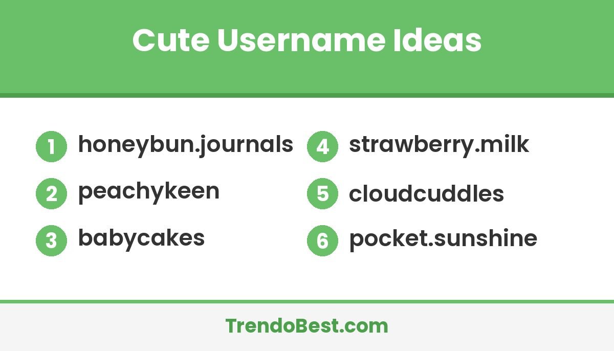 Cute username ideas list on a TrendoBest branded card
